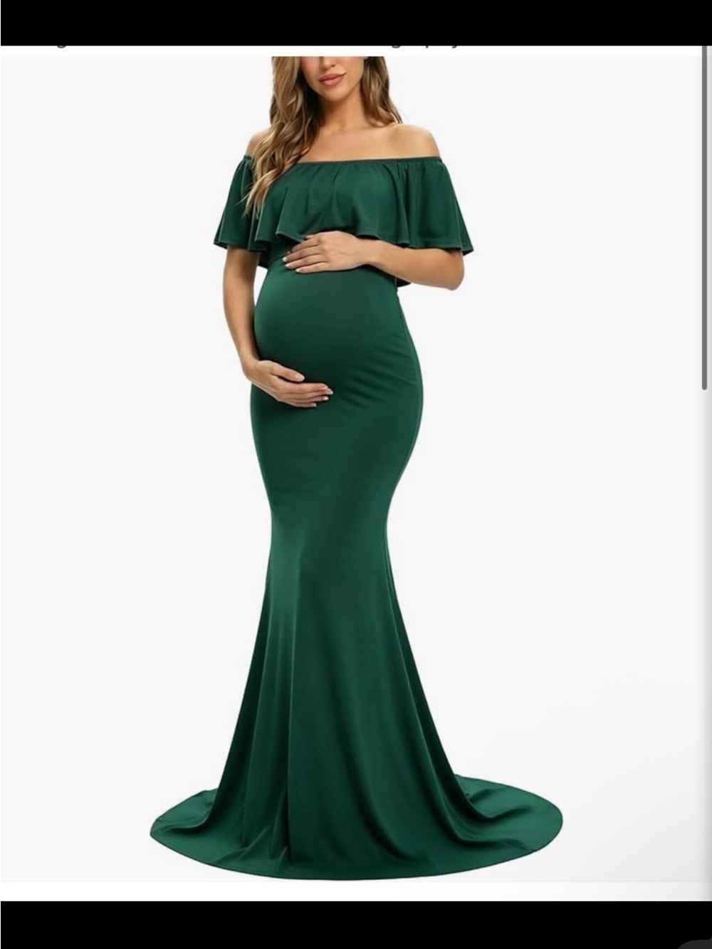 Amazon Off-Shoulder Maternity Mermaid Gown - Green